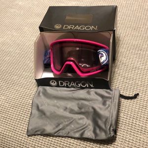 Women’s Ski goggles. Brand new. Never used. Pink and black Dragon brand.